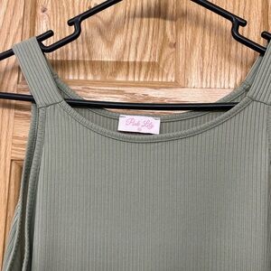 Pink Lily Women's Olive Ribbed Midi Dress